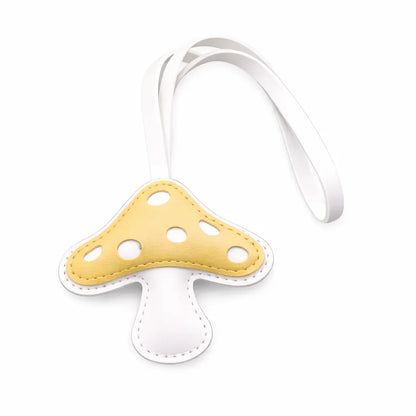 Yellow Meadow Mushroom – Handmade Leather Mushroom Bag Charm.