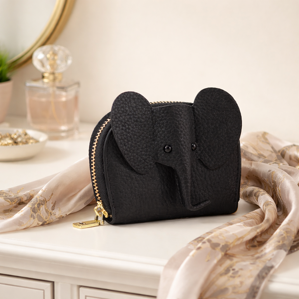 Little Trunk Treasures Collection – Elephant Leather Card Holder, Cute Mini Wallet, Giftable Coin & Card Purse, Pastel Animal Accessory