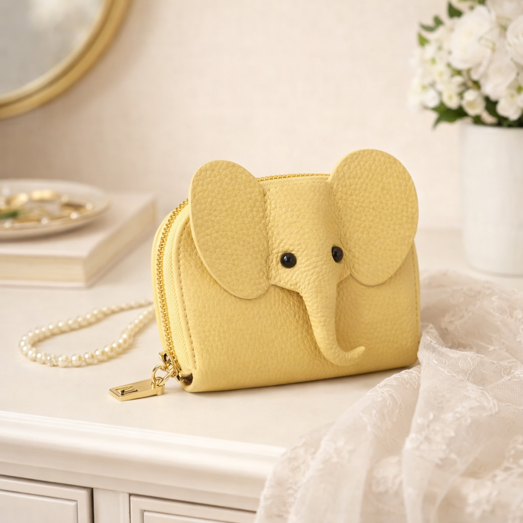 Little Trunk Treasures Collection – Elephant Leather Card Holder, Cute Mini Wallet, Giftable Coin & Card Purse, Pastel Animal Accessory